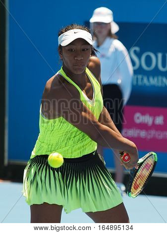Melbourne Australia - January 10 2017: Raising Australian Tennis teenager Destanee Aiava preparing for the Australian Open at the Kooyong Classic Exhibition tournament