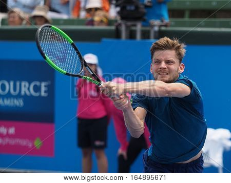 Melbourne Australia - January 11 2017: Belgian Tennis player David Goffin preparing for the Australian Open at the Kooyong Classic Exhibition tournament