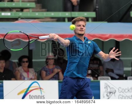 Melbourne Australia - January 11 2017: Belgian Tennis player David Goffin preparing for the Australian Open at the Kooyong Classic Exhibition tournament