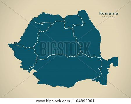 Modern Map - Romania With Regions Ro Illustration