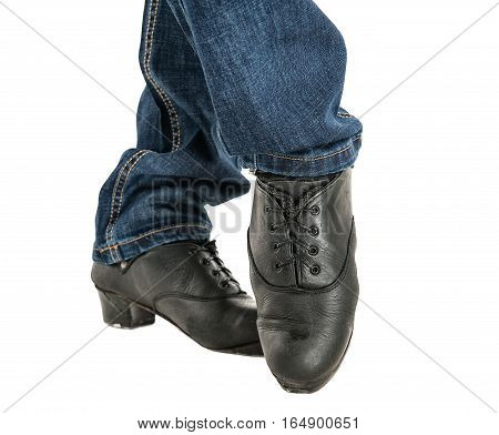 Irish Dancer Feet In Black Shoes Isolated
