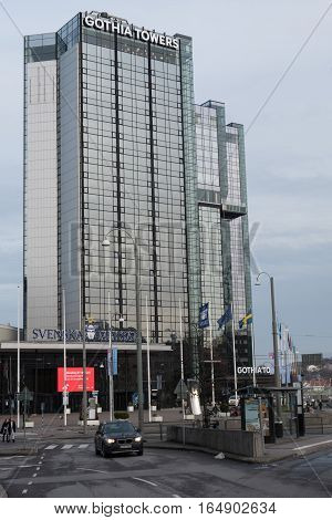 Gothia Tower in Gothenburg Sweden. High building in glass and aluminum.
Gothenburg, Sweden 2016-11-22