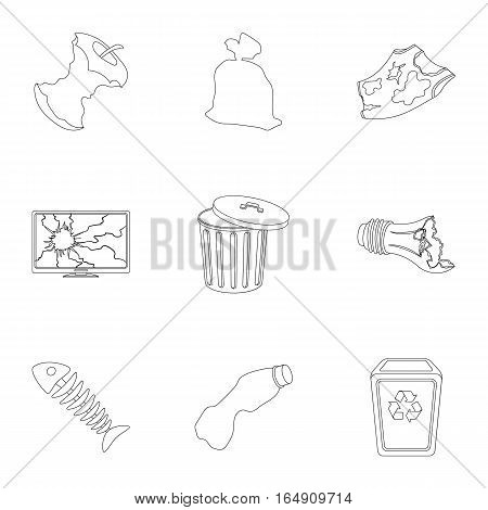 Trash and garbage set icons in outline design. Big collection of trash and garbage vector symbol stock illustration