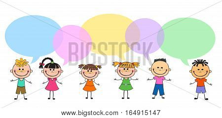 Vector brochure backgrounds with cartoon children. balloon template design. Courtesy lesson for children rights to the banner advertisement for children illustration isolated