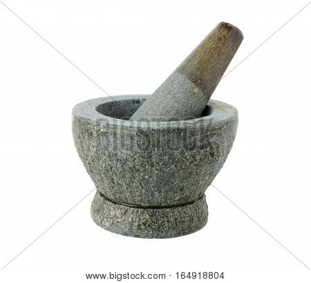Stone Mortar and Pestle isolated on white background Clipping path