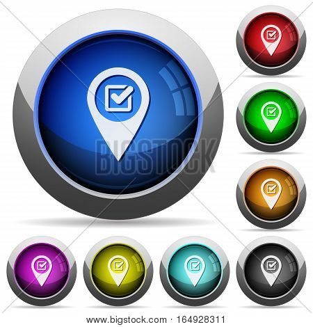 Checkpoint GPS map location icons in round glossy buttons with steel frames