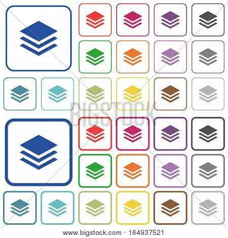Layers color flat icons in rounded square frames. Thin and thick versions included.