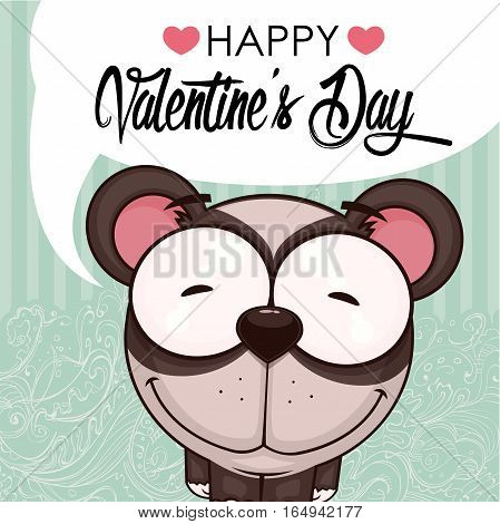 Valentines day greeting card with funny animal character.