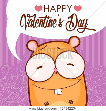 Valentines day greeting card with funny animal character.