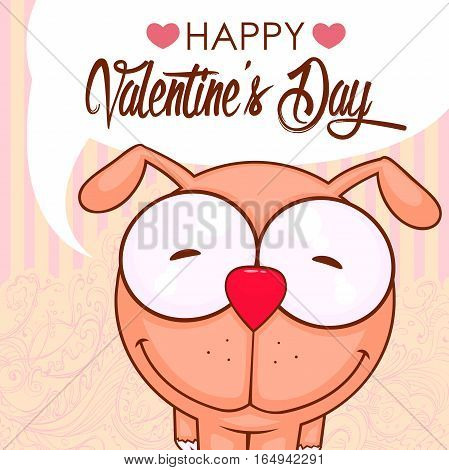 Valentines day greeting card with funny animal character.