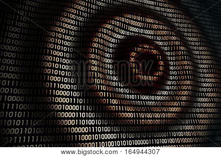 abstract binary digital technology background, circular waves on abstract digital wall in cyberspace, 3d illustration
