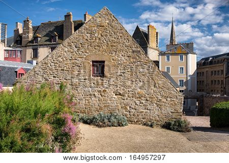 Lateral stone wall of the Quebec house, Saint-Malo, Bretagne, France