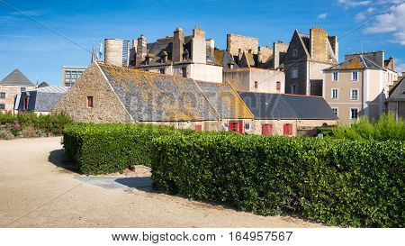 Yard of a Quebec house and green garden, Saint-Malo, Bretagne, France