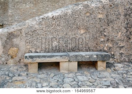 Stone bench in Santa Barbara Castle, Spain
