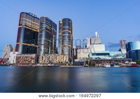 Sydney Cityscape With Barangaroo Buildings At Dusk