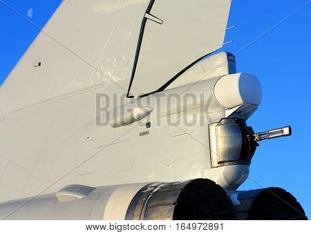 Back of the bomber with twin gun on the tail turret