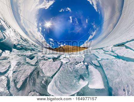 Ice Hummocks In Polar Spherical Projection Of Little Planet