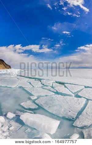 The Ice Cracks And Hummocks On The Ice Of Lake Baikal From Olkhon Island