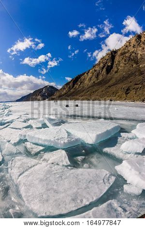The Ice Cracks And Hummocks On The Ice Of Lake Baikal From Olkhon Island