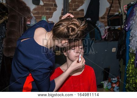 Make-up Artist Doing The Make-up For Nice Girl