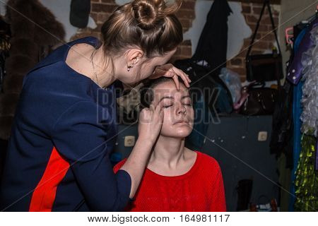 Make-up Artist Doing The Make-up For Nice Girl