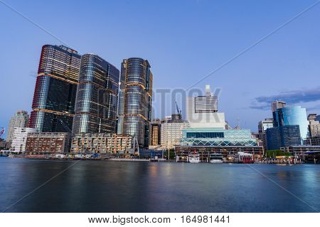 Barangaroo Point And Darling Harbour At Dusk