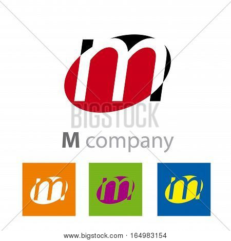 Vector Oval sign initial letter M, four logo