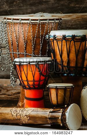 variation of ethnic drums different sizes from small to huge