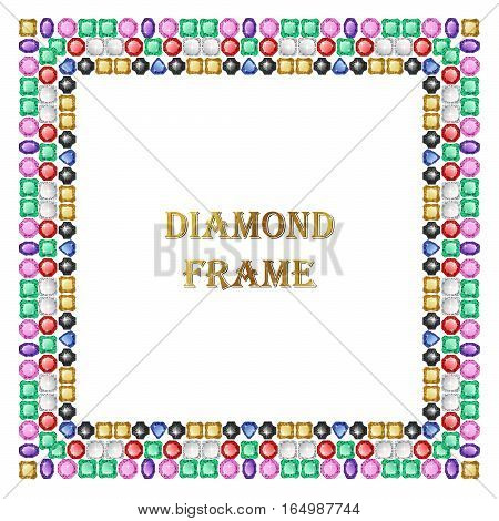 Diamonds square frame. Vector illustration jewelry. Abstract vector border on white background.