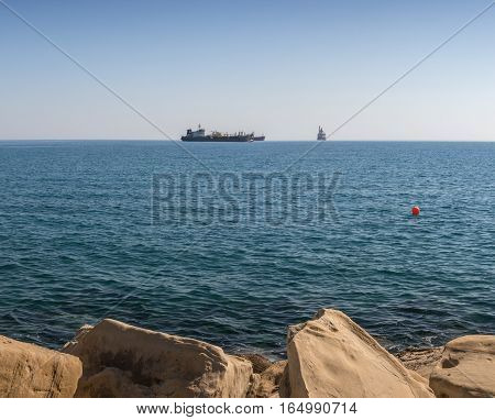 Freight Ships And Tankers Near Limassol Harbour