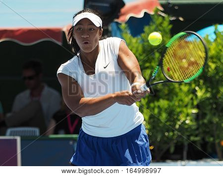 Melbourne Australia - January 10 2017: Raising Australian Tennis teenager Destanee Aiava preparing for the Australian Open at the Kooyong Classic Exhibition tournament