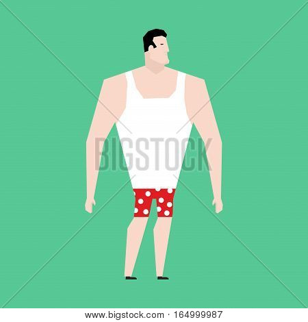 Man In Briefs And Singlet Isolated. Guy Before Going To Bed. Businesman Naked