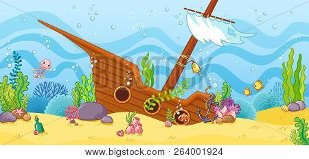 Sunken Ship At The Bottom Of The Sea.