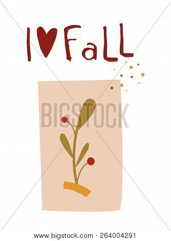 Vector Autumn Cute Card Illustration In Flat Simple Linear Style