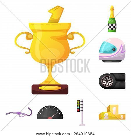 Vector Illustration Of Car And Rally Sign. Collection Of Car And Race Stock Vector Illustration.