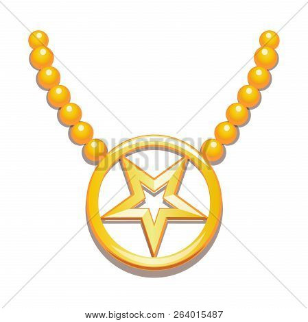 Gold Necklace With Pentagram. Inverted Five-pointed Golden Star Inside The Circle. Vector Illustrati