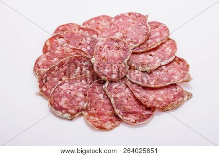 Saucisson Sec Delicious French Salami On A White Background