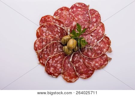 Saucisson Sec Delicious French Salami On A White Background