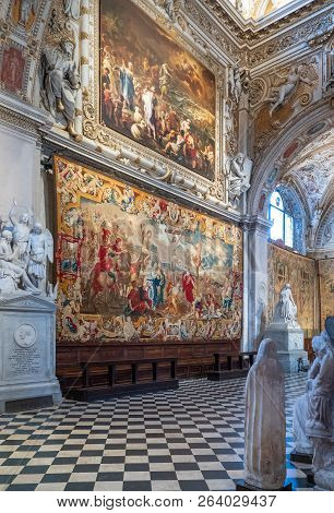 Bergamo, Italy - March 7, 2017: Sculptures, Paintings And Decorations In The Transept Of The S- Mari