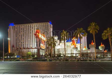 Las Vegas - Dec 27, 2015: Excalibur Hotel And Casino At Sunset On Las Vegas Strip In Las Vegas, Neva