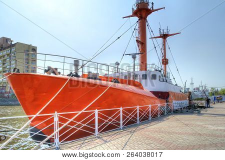 Kaliningrad, Russia - April 30.2018: Irbensky Floating Beacon, A Ship Of Special Design, Equipped Wi