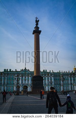 Russia, St. Petersburg. Palace Square. Hermitage. Alexander Column. 13 October 2018. 16h 30 Min.