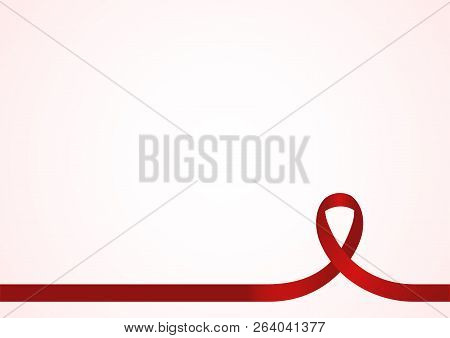 Red Ribbon For Awareness, Background Template With Copy Space For Cover, Page Or Advertisement Desig
