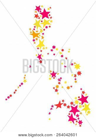Map Of Philippines Composed With Colored Flat Stars. Vector Colored Geographic Abstraction Of Map Of