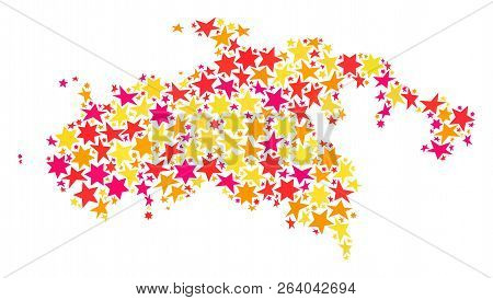 Map Of Saint John Island Composed With Colored Flat Stars. Vector Colored Geographic Abstraction Of 