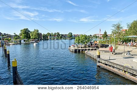Malchow, Germany - July 9, 2017: Waterway In The Town Malchow In The State Mecklenburg-vorpommern In