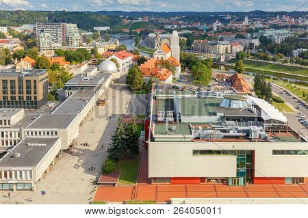 Picturesque Aerial View Of The Historic Center. Vilnius. Lithuania.