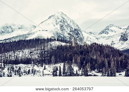 Solisko Peak With Springboard For Ski Jumping, Strbske Pleso, Slovak Republic. Winter Mountains. Sea