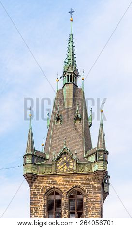 Detailed View Of St Henry Tower, Czech: Jindrisska Vez. The Highest Belfry In Prague, Czech Republic