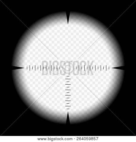 Sniper Scope Template, With Measurement Marks On Isolated Background. View Through The Sight Of A Hu
